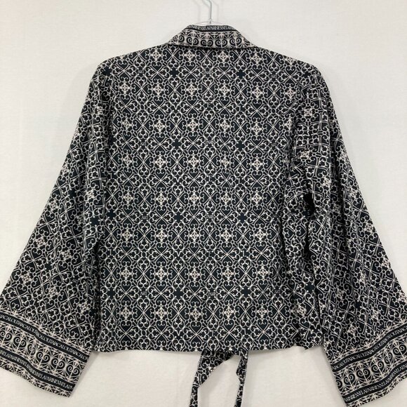 Lolita Jaca St Barth Medium Black White Abstract Artsy Tie Front Button Down - Picture 7 of 8